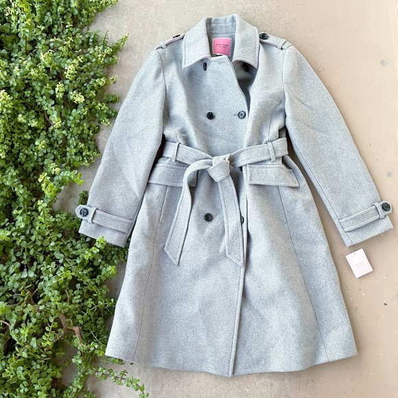 Kate Spade Double Breasted Notch Stand Collar Coat in Gray, Size XL